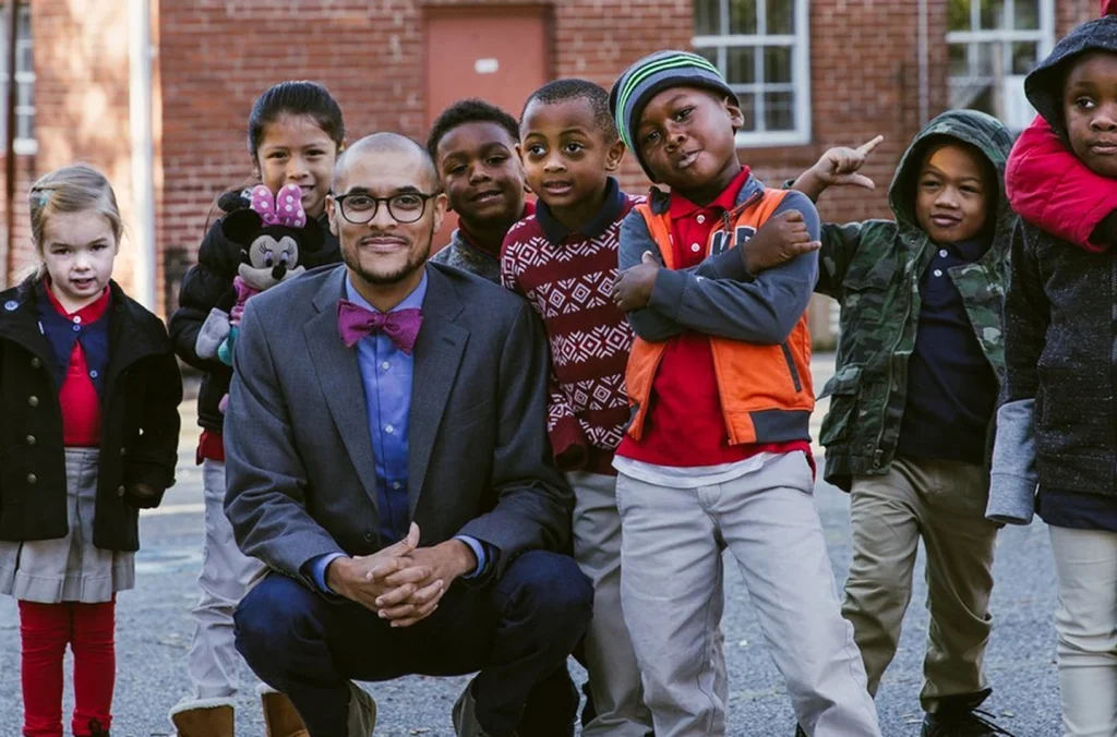 Photo: Principal and students